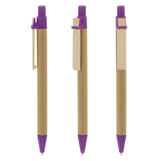 Bolígrafo personalizable de cartón reciclado y clip en madera.